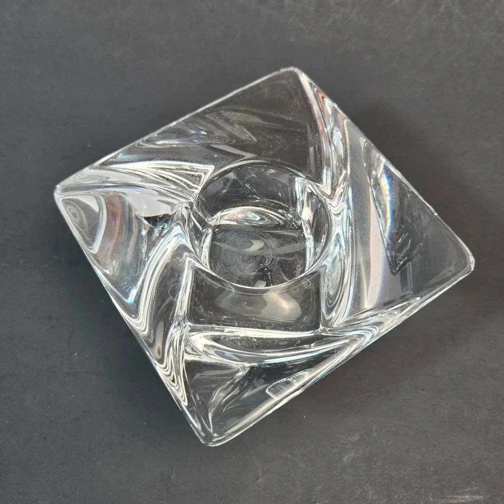 Orrefors Sweden Crystal Diamond Votive Candle Holder Anne Nilsson Signed Square